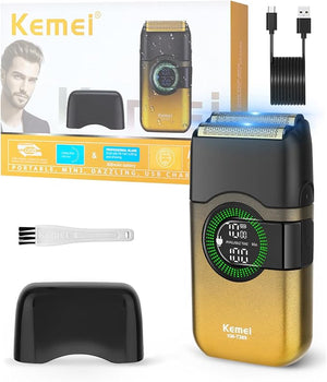 KEMEI Electric Foil Shavers for Men Double Foil Razor with Floating Blades Cordless Skin Fade Beard Shaver USB Type C Rechargeable Up to 100 Min Usage Travel Lock KM-T389