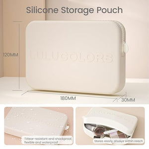 LULUCOLORS-Dual-Ended Makeup Brush Set with Sponge &amp Travel Case-13 Kinds of Multi-Functional Brushes for Face &amp Eyes ? Soft Bristles Easy Travel Brush Set (Cream White)