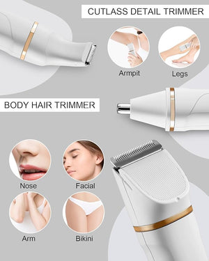 AREYZIN Bikini Trimmer for Women Painless Electric Razor for Women,3 in 1 Pubic Hair Trimmer,USB Recharge Dock,Replaceable Ceramic Blade Heads,IPX7,White