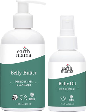 Earth Mama Belly Butter &amp Belly Oil Bundle for Dry Stretching Skin | Moisturize + Encourage Skin's Natural Elasticity During Pregnancy &amp Beyond 8-Fluid Ounce &amp 4-Fluid Ounce