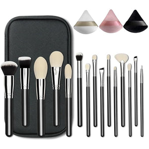 Professional Natural Travel Goat Hair Makeup Brushes with case 15Pcs Kabuki Face Powder &amp Eye Makeup Brush set With Ultra Soft Premium Dense Hair Valentines Day Gifts