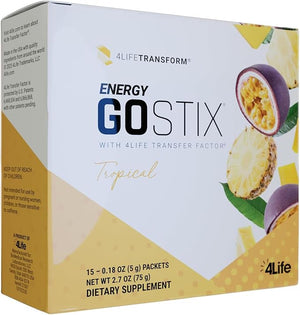 4Life Energy Go Stix Healthy Energy Drink Mix Caffeine from Guarana Maca Yerba Mate and Green Tea Leaf Extract Tropical Flavor - 15 Packets