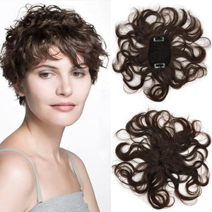 7" Short Curly Human Hair Toppers for Women Dark Brown,2.76x3.94 Small Area Clip in Top Hair Pieces Natural Wavy Short Hair Topper Wiglets Hairpiece for Slight Thinning Hair
