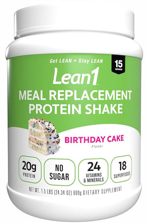 N53 Lean1 Meal Replacement Protein Powder Birthday Cake Flavor 15 Serving tub No Sugar Added