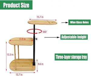 Bamboo Bathtub Table Height-Adjustable 3 Layer Bath Tub Tray Table Bath Table Tray Tub Shelf Bathroom Organizer Shelf for Luxury Spa