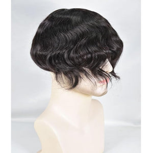 Men¡¯s Toupee 10x8inch Hair Pieces for Men 100% European Virgin Human Hair Replacement System Natural Hairline Topper AU Middle Lace with PU around (#Natural Black color)