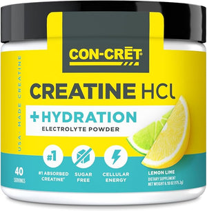 CON-CRET Creatine HCl + Hydration | Electrolyte Powder Tub | Lemon Lime | Sugar Free Electrolytes | Rehydration Formula w Potassium Sodium Zinc Magnesium to Hydrate &amp Recover (40 serv)