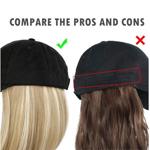 Women's Short Bob Wigs Baseball Cap with Hair Girls Natural Wig Hats Straight Hair Mix Blonde