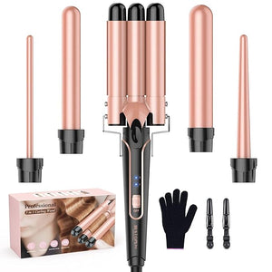 Waver Curling Iron Wand BESTOPE PRO 5 in 1 Curling Wand Set with 3 Barrel Hair Crimper for Women Fast Heating Hair Wand Curler in All Hair Type