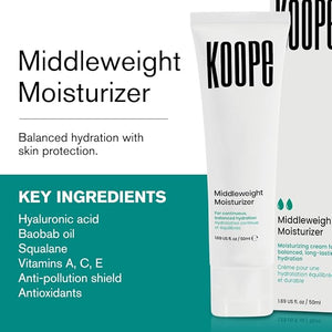 Koope Middleweight Face Cream, Moisturizer For All Skin Types, Balanced Hydration with Hyaluronic Acid, Baobab Oil, Anti-Pollution Shield, Free of Parabens, Sulphates &amp; Fragrances, Vegan, 1.69 FL