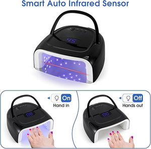 Professional Rechargeable 60W UV LED Portable Cordless UV Light for Nail Lamp Machine with Removable Stainless Steel Bottom4 Timer Setting and Smart Sensor Nail Dryer (Black)