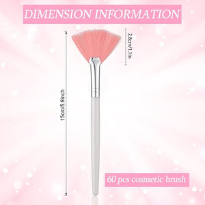 60 Pcs Fan Facial Brushes Fan Mask Soft Facial Applicator Brushes Acid Brush Cosmetic Makeup Blush Applicator Tools for Esthetician Eyeshadow Peel Mud Cream(Pink)