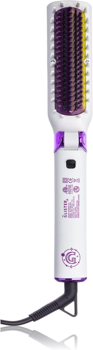 Glister Folding Hair Straightener Brush, Hair Brush for Straightening, Volumizer, Fringe Curler, Styling Comb with Adjustable Temperature - Coconut Ice (White)