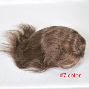 Men's Toupee 10¡¿8 European Virgin Human Hair Toupee Hair pieces for Men Thin Skin Hair Replacement System Lace Front+ Mono Net with PU around Base for Men (#7 color)