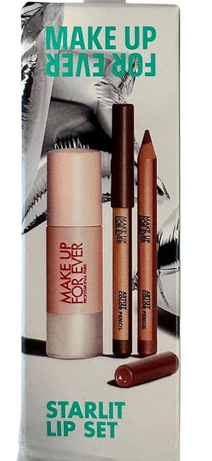 Make Up For Ever Starlit Lip Set ? 3-Piece Lip Kit with Artist Color Pencils (Wherever Walnut 606 &amp; Limitless Brown 608) + Super Boost Crystal Lip Gloss ? 0.02 oz Each Pencil / 0.3 fl. oz Gloss