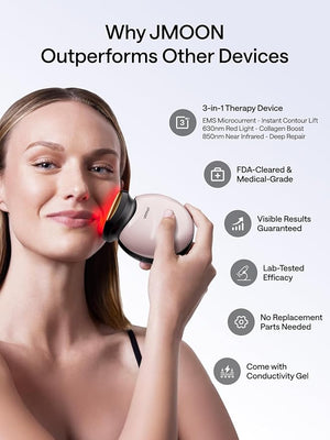 JMOON Microcurrent Facial Device M30U Red Light Therapy for Face Safe Anti Aging Skin Care 4 Modes 5 Energy Levels for Full Face Lift and Ideal for Smile Lines Eyes and Forehead (Pink)