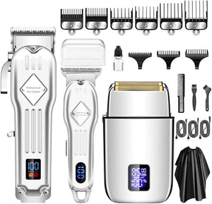 Professional Hair Trimmer Hair Clippers for Men Nose Hair Trimmer Shaver SetCordless T-Blade Beard Trimmer Barber ClippersElectric Razor Foil Shavers for Haircut Grooming Kit Silver