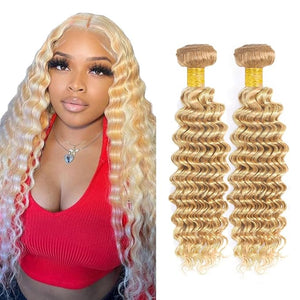 24 24 inch Honey Blonde Bundles Human Hair 613 Deep Wave Bundles P27/613 Human Hair Bundle Blonde Deep Wave Bundle