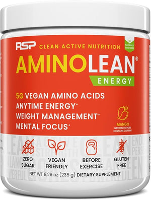 RSP NUTRITION AminoLean Natural Pre Workout Powder Sucralose Free Amino Energy with No Artificial Dyes Vegan BCAAs and Weight Management Mango 25 Serv
