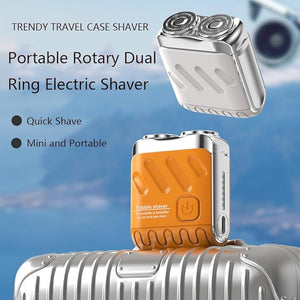 Portable Rotary Dual Ring Electric Shaver Afeitadora El?Ctrica Port?Til Rotativa De Doble Anillo USB Rechargeable Portable Mini Small Steel Cannon Rotary Dual Ring Electric Shaver (Black)