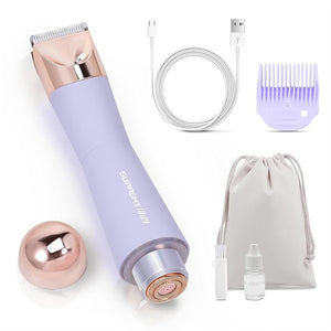 SUPRENT Bikini Trimmer Women- Painless Ladies Hair Removal Waterproof Wet &amp; Dry- 2 in 1 Lady Shaver for Pubic Hair &amp; Facial Hair- Cordless Electric Razors with USB-C Rechargeable - Purple