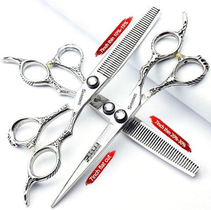 6/7/8 Inch Professional Hairdressing Scissors Barber Rose Pattern Hair Stylist Shears Styling Tool Japanese Stainless Steel Clippers (7-in three piece set)