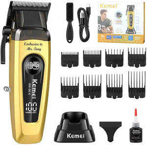 KEMEI Hair Clipper for Men 11500RPM Cordless with LED Display &amp; USB-C Fast Charging, Professional Rechargeable Barber Clippers for Men, Barber/Home Adjustable Blade Hair Cutting Tools KM-90-4