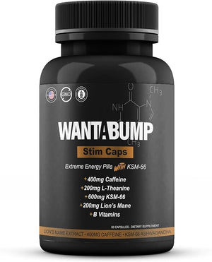 Want A BUMP [Original] Extreme Energy Pills | 400mg of Caffeine | B-Vitamins | 600mg Ashwagandha | 200mg Lion's Mane | 200mg L-Theanine | Helps Enhance Focus Energy &amp Mood | USA Made