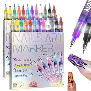 12 Color 3D Nail Art Pens Set, Nail Art Pens for Painting Nails Art Markers for Gel Nails, Nail Art Tools for Graffiti Dotting Drawing Painting Point Liner DIY (2 Pcs)