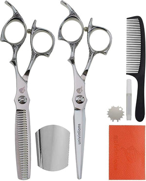 NA 6 inch Professional Hair Scissors Kit Laser Wire Edge Barbers Hair Cutting Thinning Shears Serrated Haircut Shears Small Teeth Hair Clippers Comb Barber Accessories