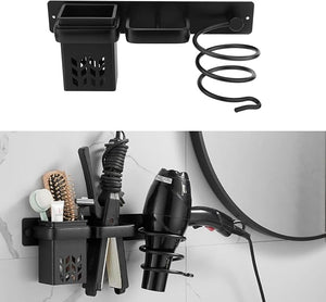 Madlife Garage Hair Tool Organizer Wall MountDryer and Straightener HolderBathroom Hair Styling Care Tool OrganizerMulti-Functional Space Storage Bracket with Plug Hook(Black)
