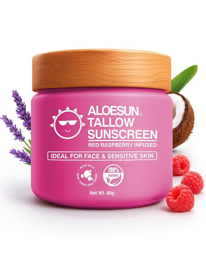 ALOESUN Organic Beef Tallow Sunscreen - Natural Sunblock Lotion for Face and Body with Non Nano Zinc Oxide Mineral Protection - Reef Safe Travel Size Tallow Moisturizer for Adult and Baby - 2.12 Oz