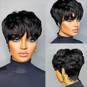 Pixie Cut Wigs Human Hair Pre Plucked HD Transparent NON Lace Frontal Wig Bralizian Virgin Human Hair Tiny Knots Natural Hairline with Baby Hair (Natural Black 6 Inch)