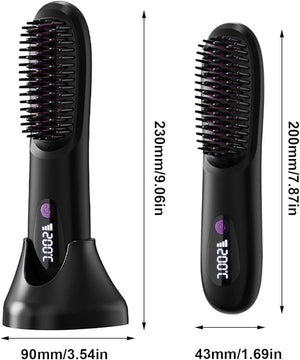 Hair Straightener Brush Cordless Heated Styling Tool Rechargeable Flat Iron Comb 9.06 Inches LCD Display for Quick Grooming at Home Salon Travel Routine and Business Trips