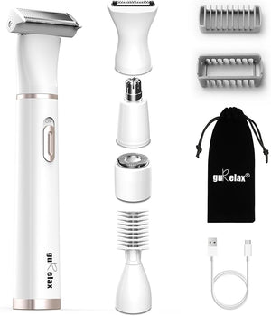 Gurelax Electric Body Hair Trimmer - Groin Trimmer for Men - Bikini Trimmer Women - 5-in-1 Lady Shaver Groomer, IPX7 Waterproof Razor Heads&amp;USB Recharge with Travel Bag