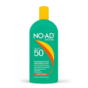 NO-AD SPF 50 Sunscreen Lotion | Hypoallergenic | Broad Spectrum UVA/UVB Protection | Water Resistant | Octinoxate &amp Oxybenzone Free with moisturizing Vitamin E and Aloe 16oz | Pack of 2