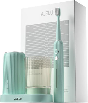 Rechargeable Sonic Toothbrush with Drying Holder 8 Brush Heads Smart Timer Waterproof Design ? Mint Green Edition