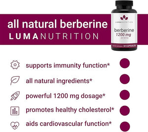 Luma Nutrition Berberine Supplement - Berberine HCL 1200mg Per Serving - Vegan, Gluten Free, Non-GMO - 60 Capsules