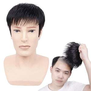 Hair Toupee for Men Natural Black Short Men Topper Wig Clip in Hairpiece Real Human Hair Lace Toupees for Hair Loss(Black7.8 * 7.8in)
