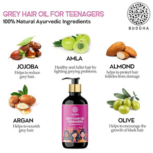 Buddha Natural Grey Hair Oil for Teenagers (200ml) - Transform White Hair to Black | Effective Grey Hair to Black Hair Oil