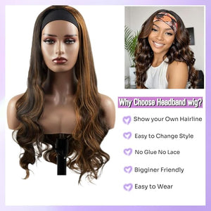 Headband Wig Human Hair Body Wave Headband Wigs for Black Women human hair 1b/30 color Wear and Go Glueless Wig 100% Brazilian Virgin Human Hair Headband wig 150% Density(22inch)