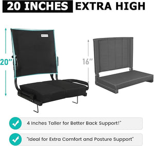 Portable Stadium Seat for Bleachers with Back Support, Wide Padded Bleacher Chair with High Back and Thick Cushion for Adults, Folding Stadium Chair for Football Sports Events (Black)