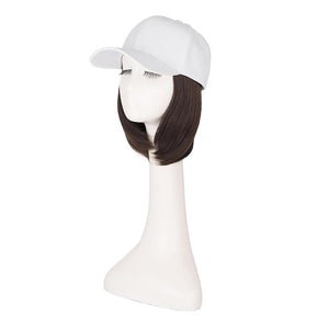 TESS Hat Wigs for Women Baseball Cap with Hair Attached Short Straight Synthetic Hair 6"