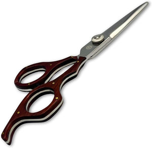 Saki Shears Kigumi Professional 6 Hair Cutting Shears - Sword Style Blade with Wood Accent Finger Holes - 440C Stainless Steel for Hairdressers and Barbers (Brown)