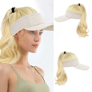 Visor Hat Wig for Women Baseball Cap Wig With Curly Synthetic Hair Extensions Ponytail Cap Wig Sun Hat With Hair Wig
