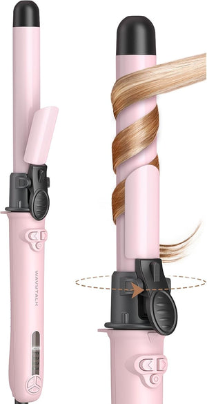 Wavytalk Rotating Curling Iron 1 Inch Automatic Waver for Effortless Waves up to 430¢µ with Home Button Pale Pink
