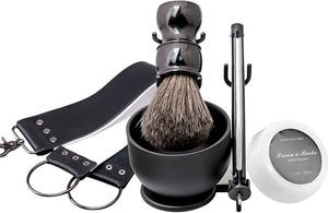 Grandslam Shaving Straight Razor Kit Steel Cutthroat Straight Razor With Leather Strop Shaving Brush Stainless Steel Shaving Bowl and Stand Shaving Soap Gift for Men Black¡¦