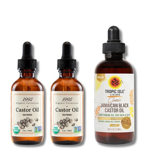 Tropic Isle Living 2x 1992 Organic Collection Castor Oil 2oz/60ml Bundle with Jamaican Black Castor Oil Light Blend 4oz ? Nourishing oils for hair and skin hydration ? Gift Set (3 Items)