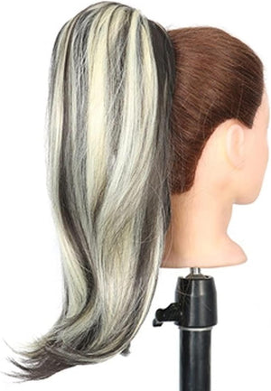 HIHELO 18 Inch Synthetic Straight Ponytail Hair Extensions Wig Bun Wrap Ponytail Barrette Clips for Women Hair Accessories (Color : P12/613)