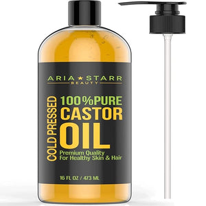 Aria Starr Castor Oil Cold Pressed - 16 FL OZ - 100% Pure Hair Oil For Hair Growth Face Skin Moisturizer Scalp Thicker Eyebrows And Eyelashes